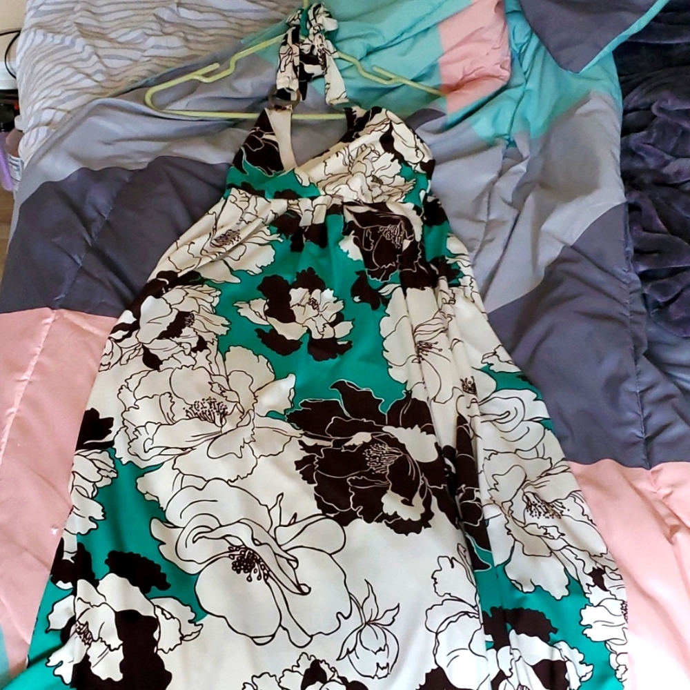 Deep V open back floral dress